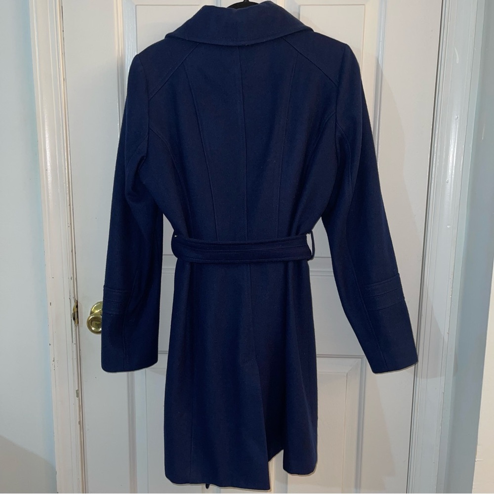Michael Kors MK Shappire Blue Hooded Wool Belted Tie Waist Pea Coat - Picture 10 of 12